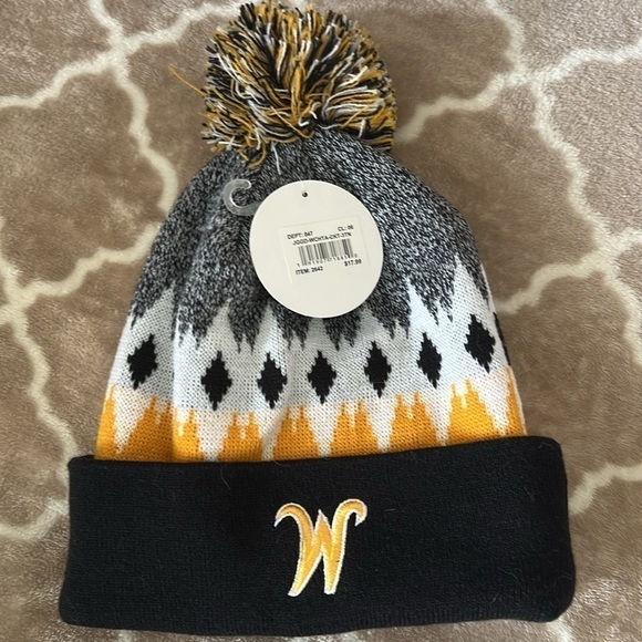 BNWT Witchita yellow jackets pom pom hat black yellow white - Picture 2 of 3
